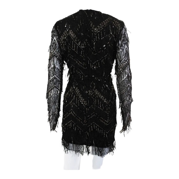 NWT BY THE WAY x Revolve Black Sequin Fringe Long Sleeve Mini Dress XL Cocktail - Picture 5 of 11
